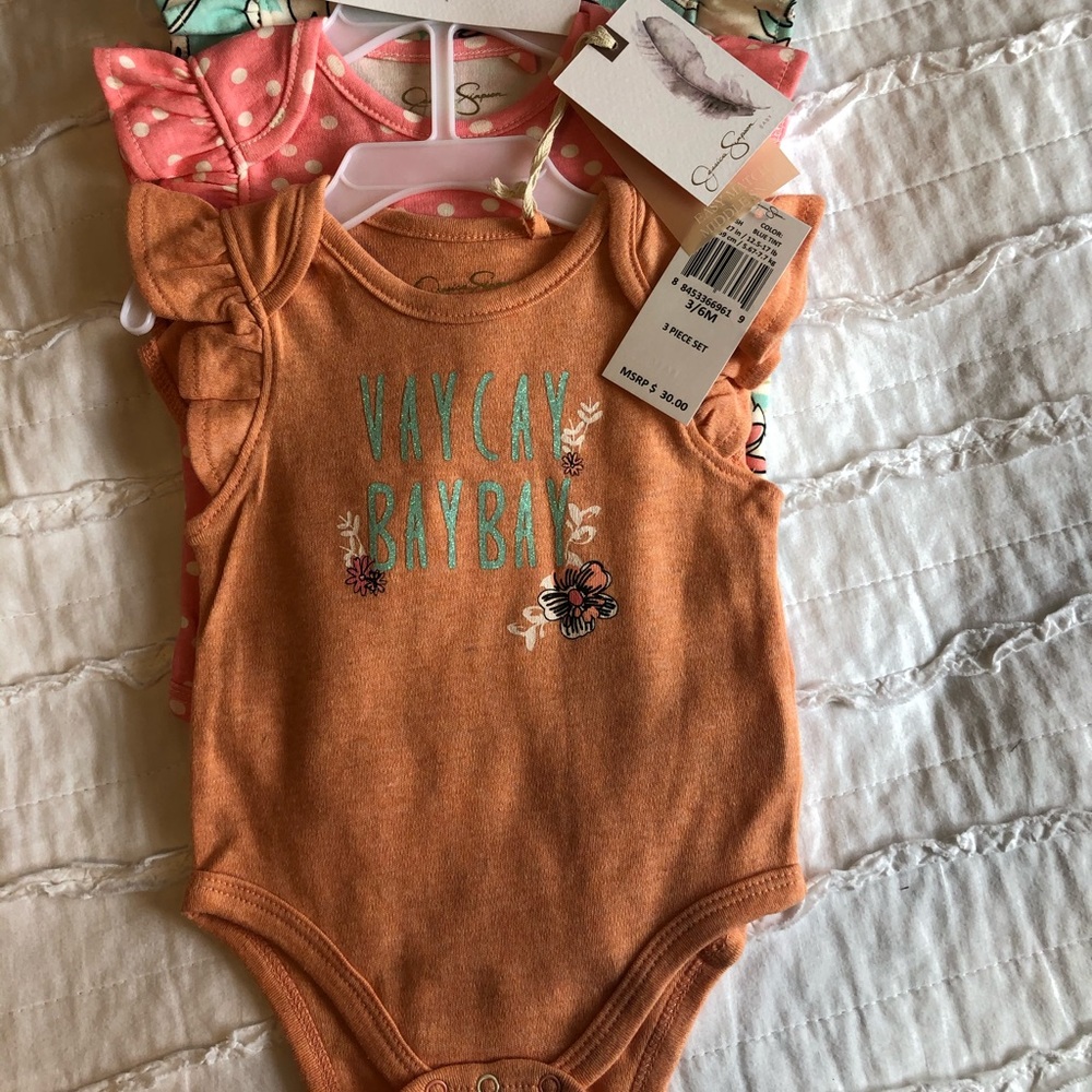 NWT 3/6 MO 3 Piece Onsie Set Girls